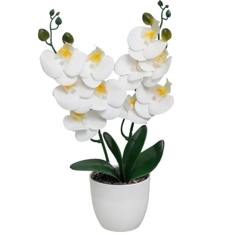 Sztuczna podwójna orchidea ORCHID PURE WHITE w doniczce 39 cm