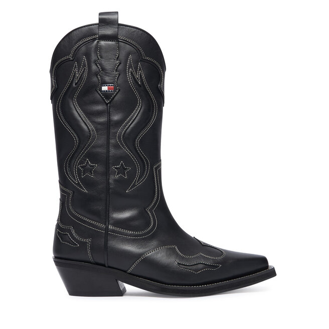 Kowbojki Tommy Jeans Archive Cowboy Boot Leather EN0EN03046 Czarny