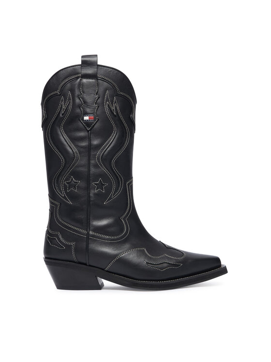 Tommy Jeans Kowbojki Archive Cowboy Boot Leather EN0EN03046 Czarny