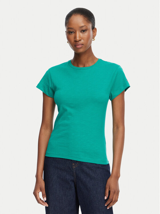Tommy Hilfiger T-Shirt WW0WW48702 Zielony Slim Fit