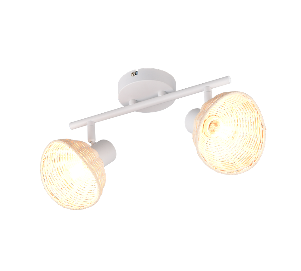 CALVI lampa ścienna sufitowa boho biała abażury rattanowe 2xE14 regulowany R86782031