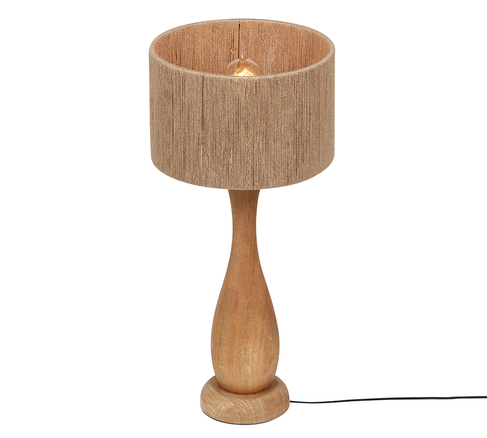 TOBA lampa stołowa drewniana boho abażur ze sznurka jutowego fi 35cm 1xE27 TRIO 567200130