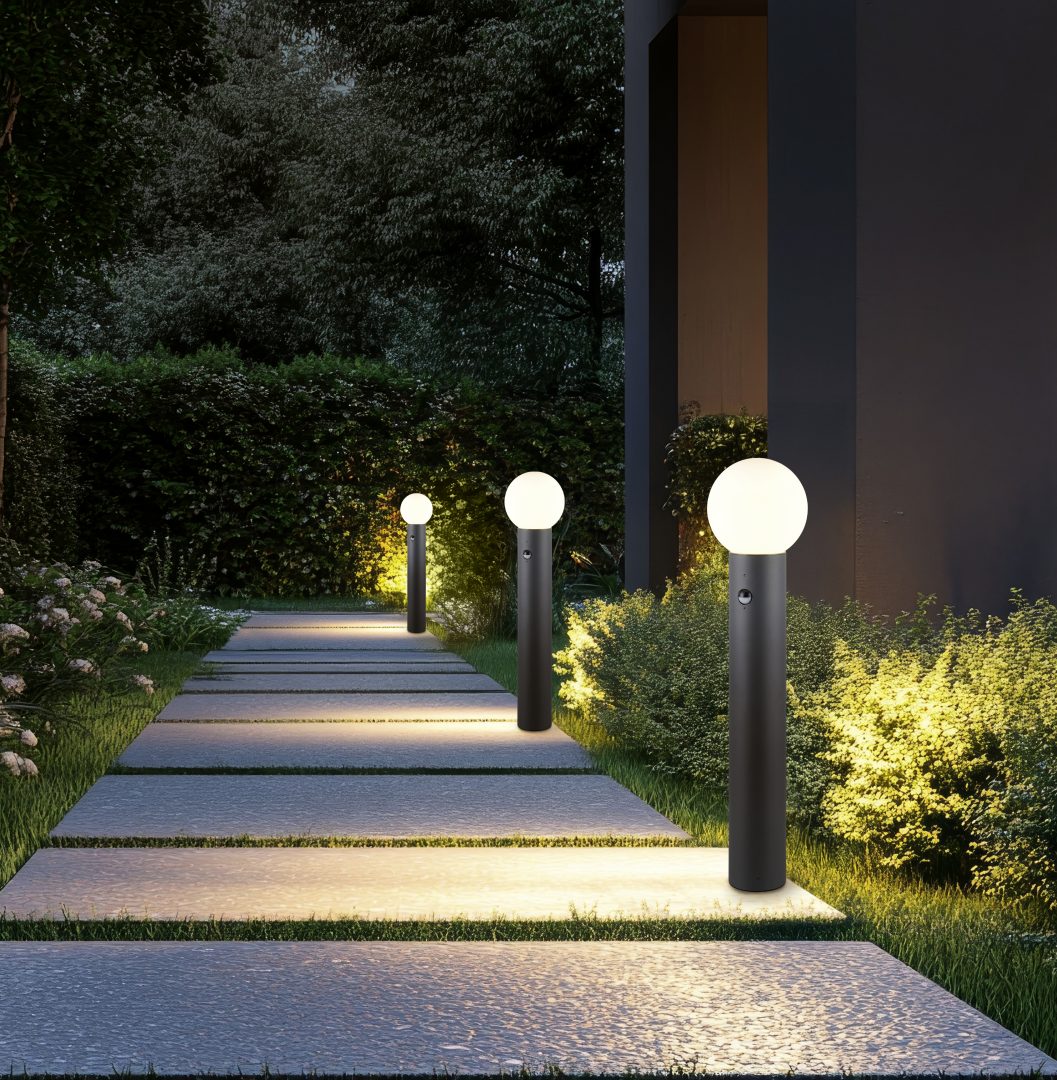 Trio Leuchten Mures lampa zewnętrzna stojąca z czujnikiem 80cm antracyt klosz biała kula IP44 1xE27 TRIO 469869142