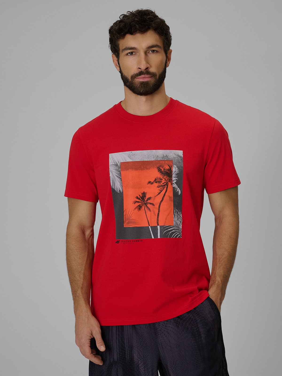4F T-shirt regular z nadrukiem męski - czerwony XXL