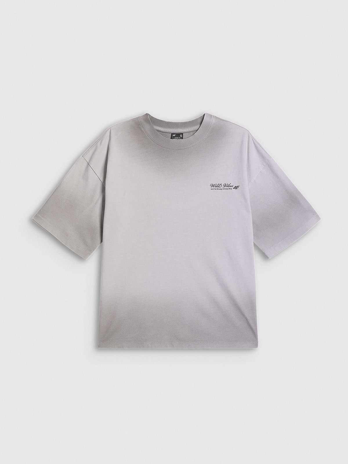 4F T-shirt loose z nadrukiem damski - szary XS