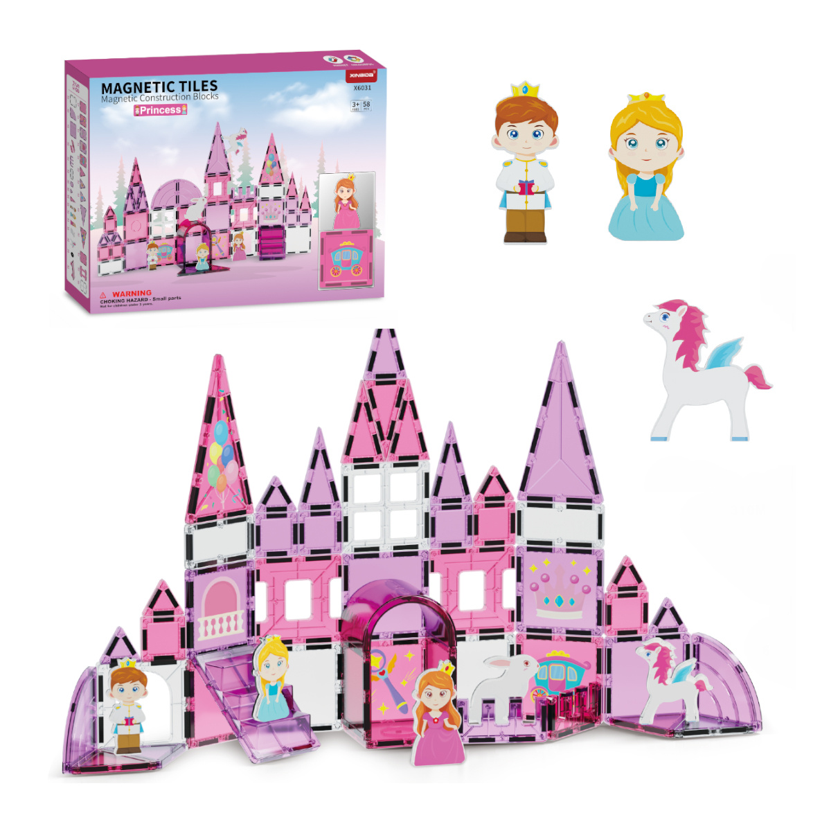 Klocki magnetyczne zamek księżniczki 58 el. – Magnetic Tiles 3+