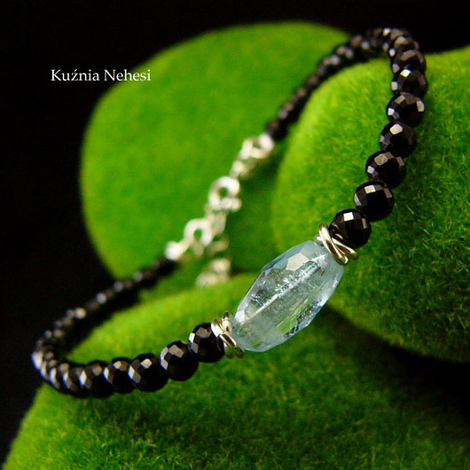 Bransoleta Amulet Aqua - Akwamaryn Spinel Srebro