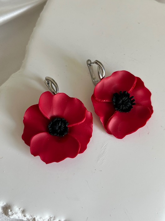 Kolczyki maki z gliny polimerowej. Handmade