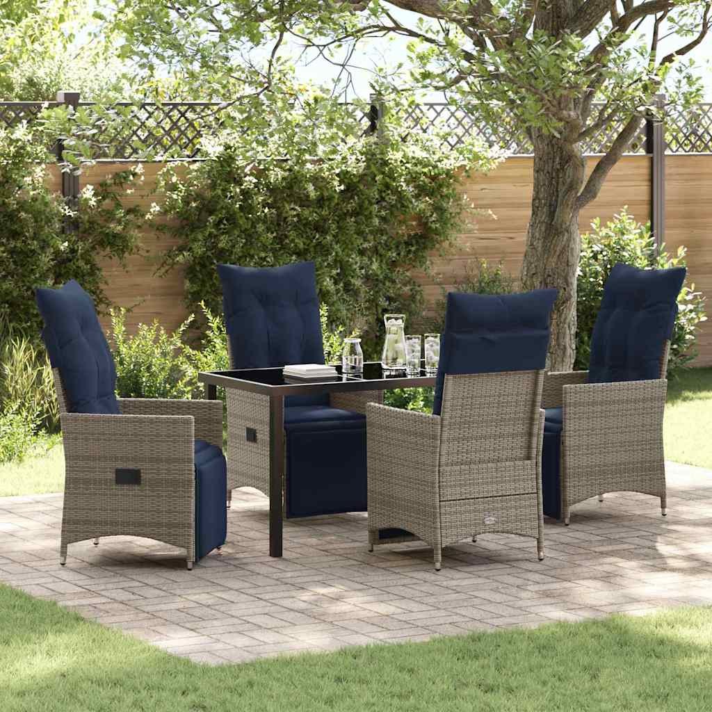 VidaXL Zestaw stół i krzesła z poduszką 5 pcs Szary Rattan PE