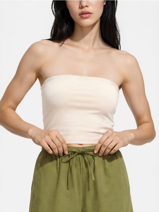Reserved - Top bandeau z modalem - kremowy