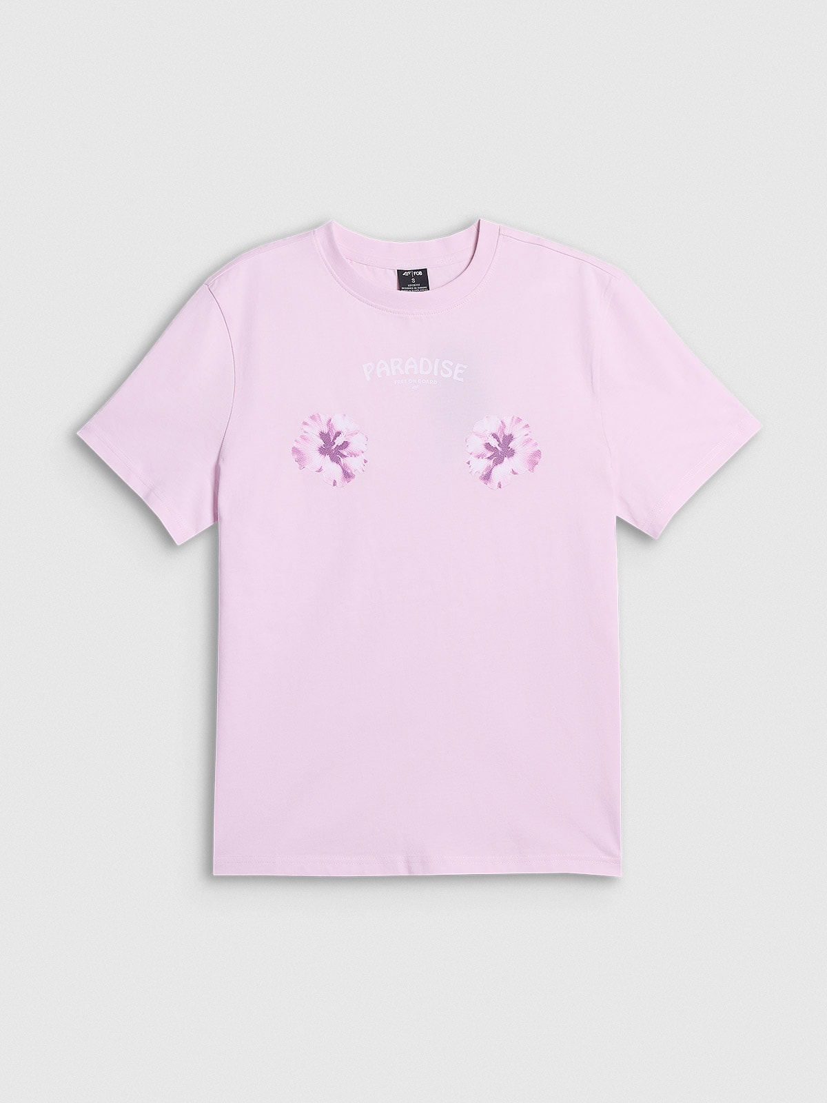 4F T-shirt loose z nadrukiem damski - różowy S
