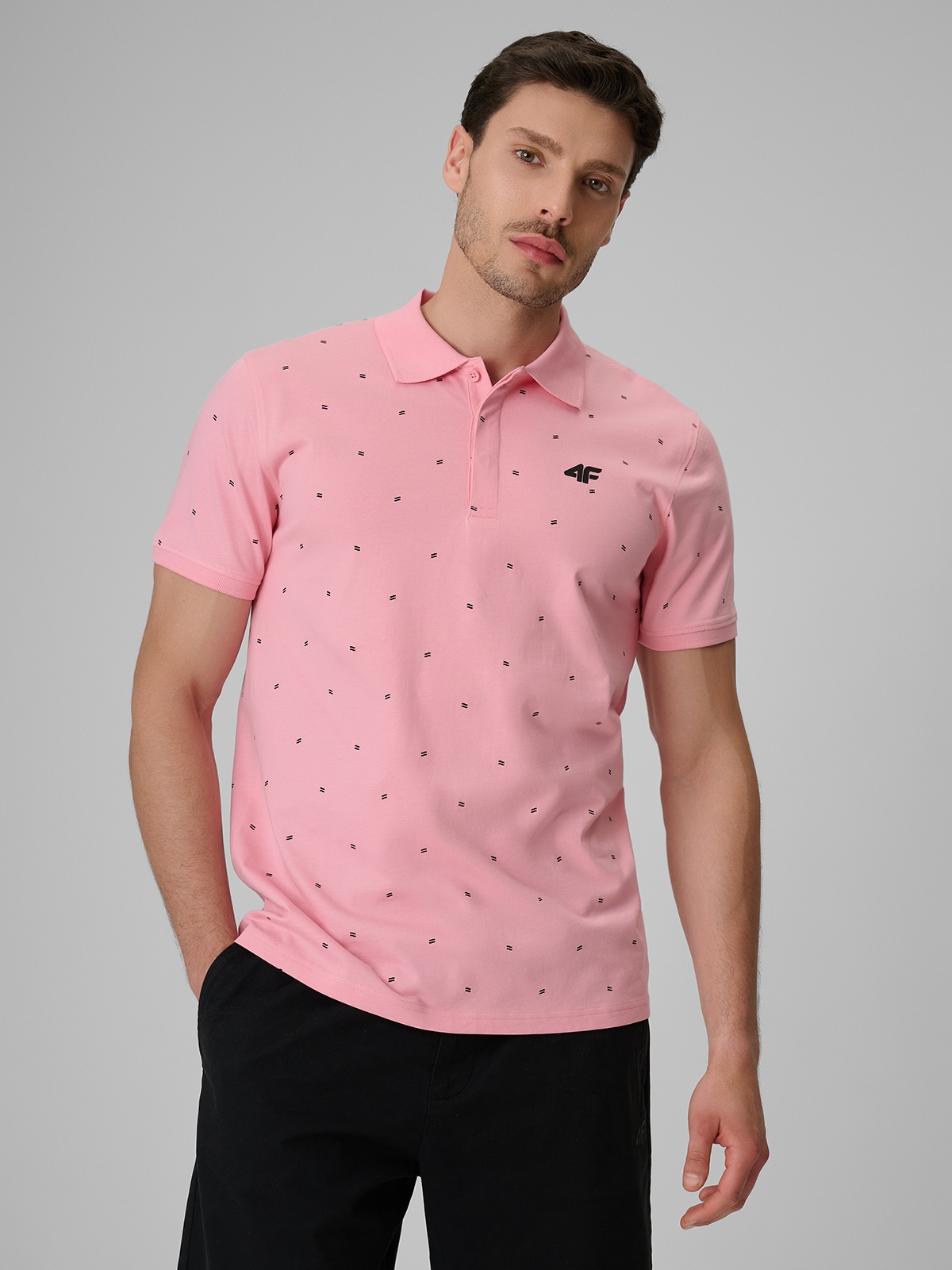 4F Koszulka polo regular męska - różowa XL
