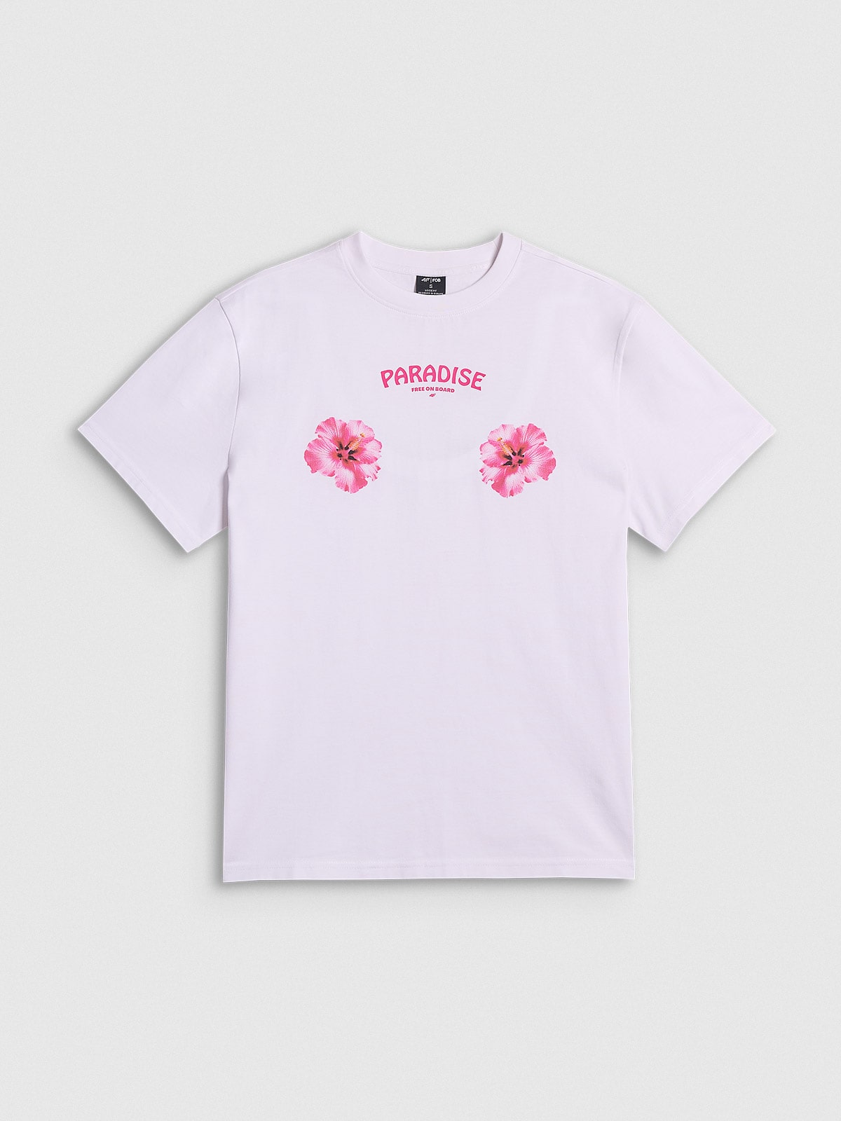 4F T-shirt loose z nadrukiem damski - biały S