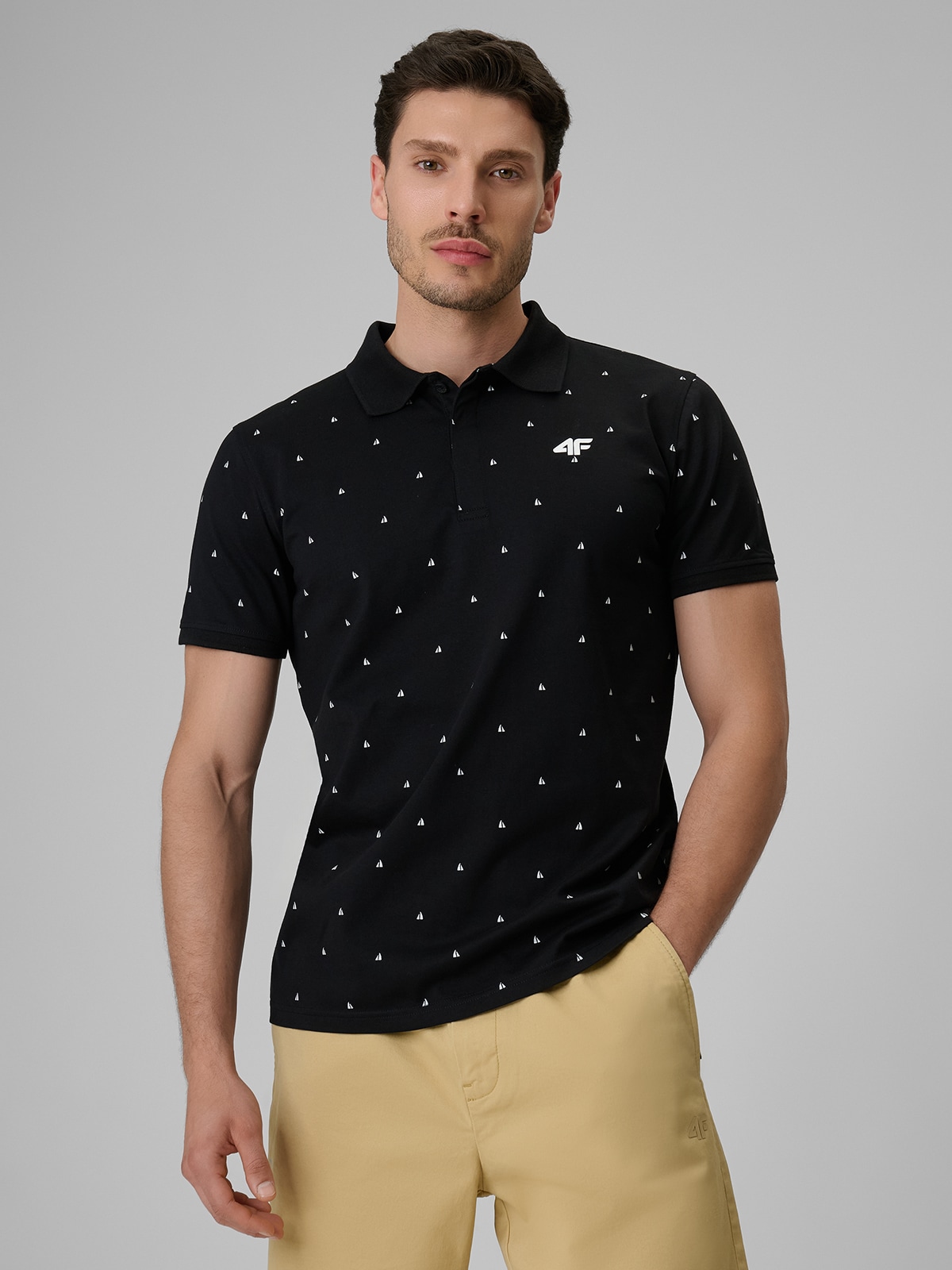 4F Koszulka polo regular męska - czarna XL