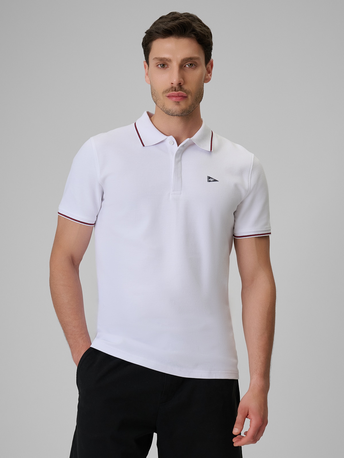 4F Koszulka polo regular męska - biała XXL