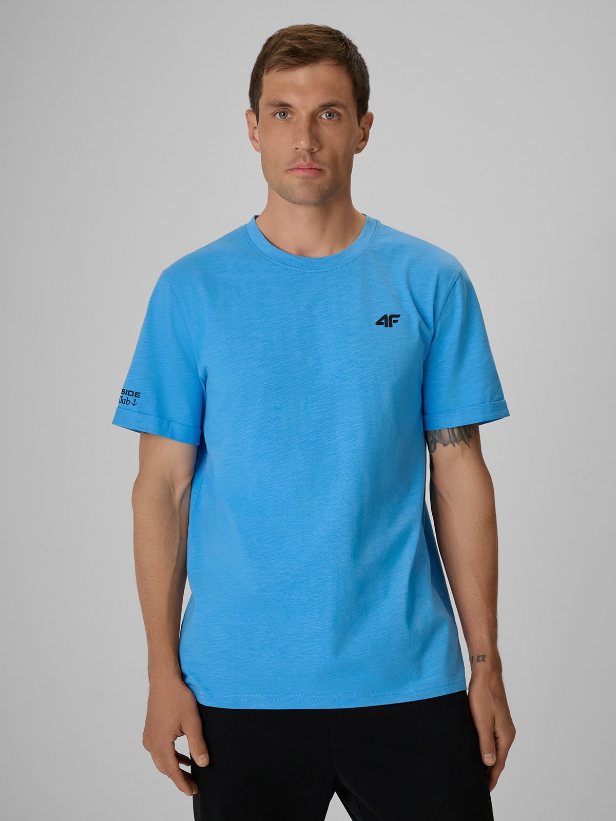 4F T-shirt regular gładki męski - niebieski XL
