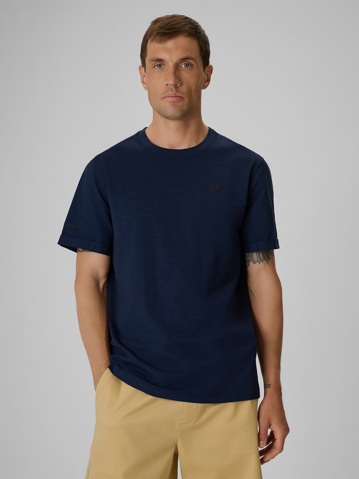 4F T-shirt regular gładki męski - granatowy XXL