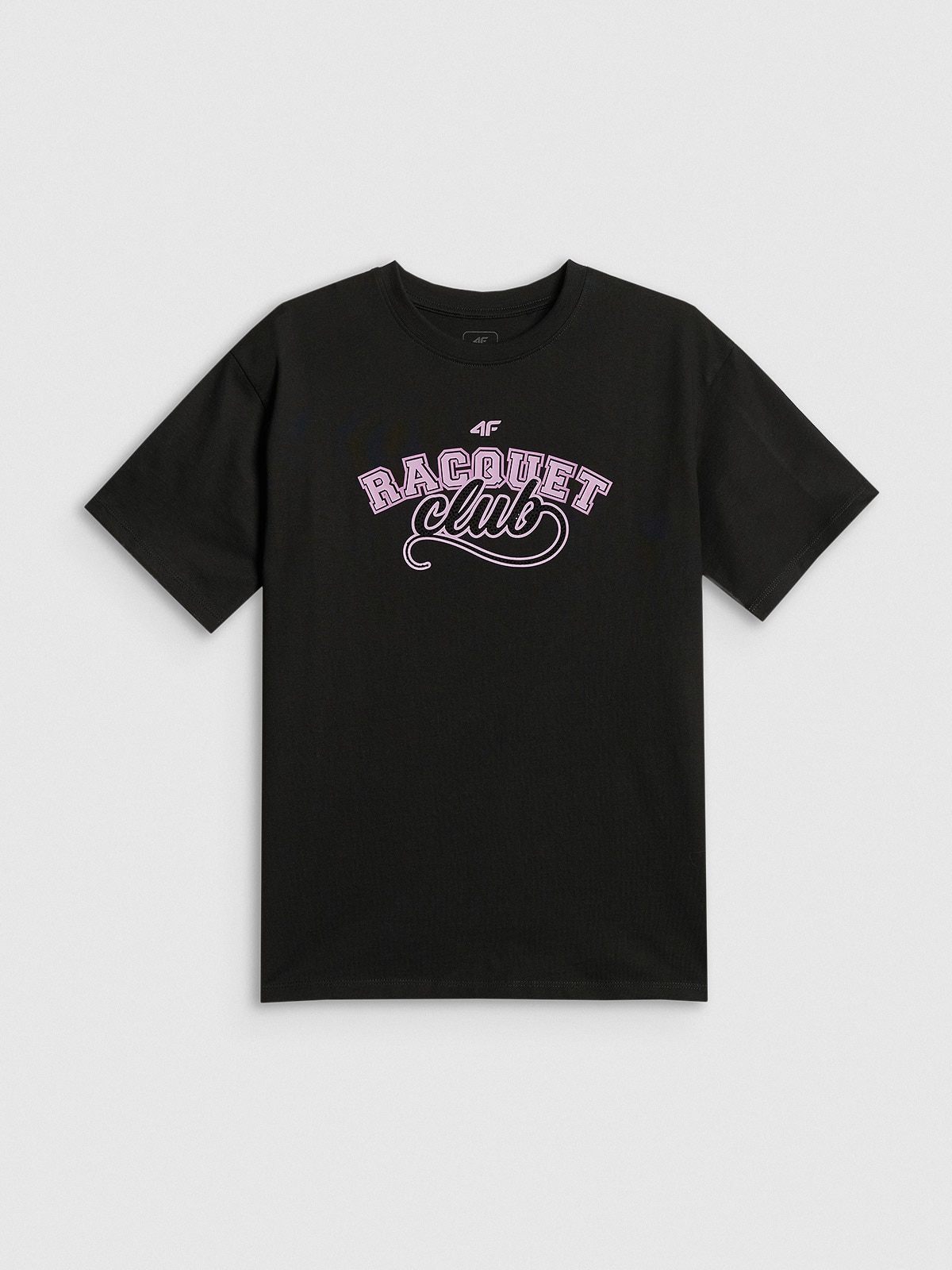 4F T-shirt oversize z nadrukiem dziewczęcy - czarny 158/164 (12-14 lat)