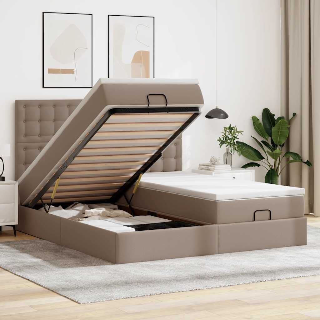 VidaXL Łóżko otomana z materacami i LED, cappucino, 180x200cm ekoskóra