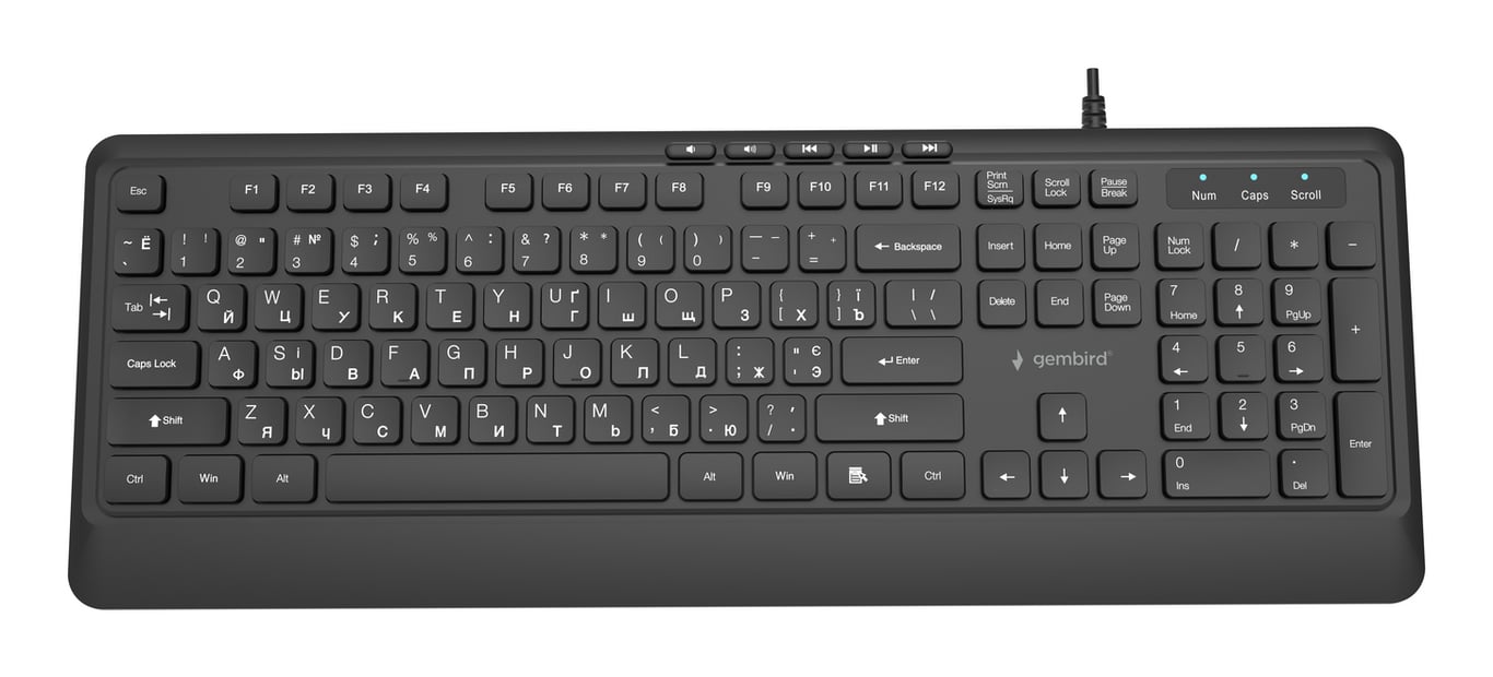 Gembird przewodowa klawiatura multimedialna Slim, czarna, układ RU KB-MCH-05-CYRL