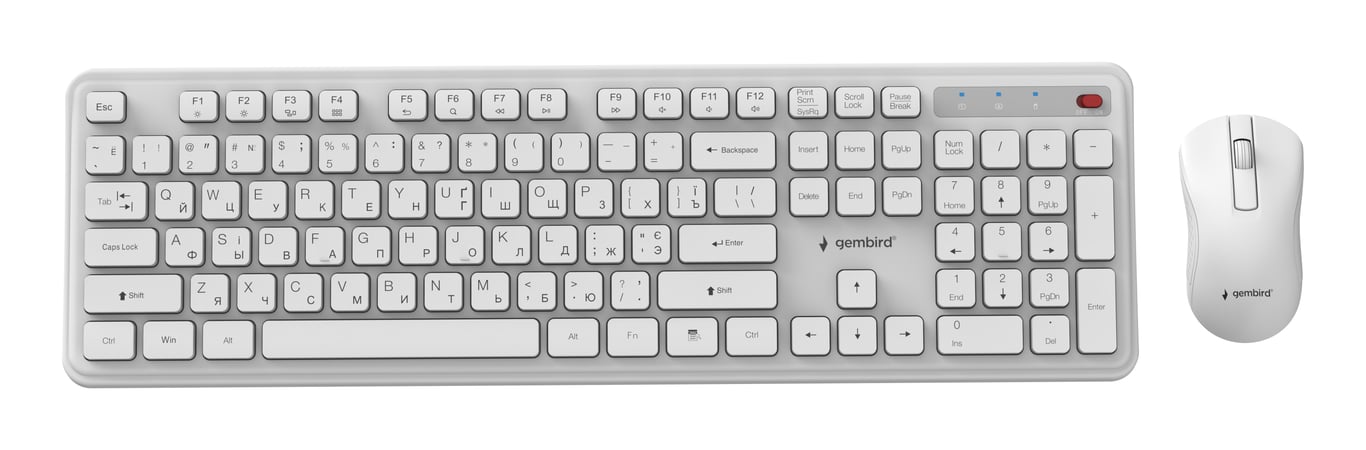 Gembird zestaw bezprzewodowy klawiatura + mysz, Slim Pro Business na biurko,biały, układ RU KBS-WPS-01-W-CYRL
