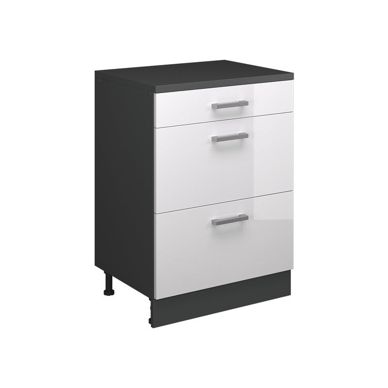 Vicco Kuchenna szafka pod skos R-Line, Biały wysoki połysk, 60 cm bez skosu z 3 szufladami