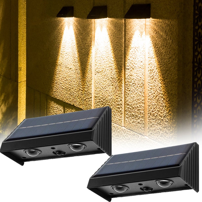 Zestaw 2 lamp solarnych do użytku na zewnątrz, wodoodpornych, do ogrodzenia, od zmierzchu do świtu, dekoracja ścienna na mur, balustradę, ganek, ogród