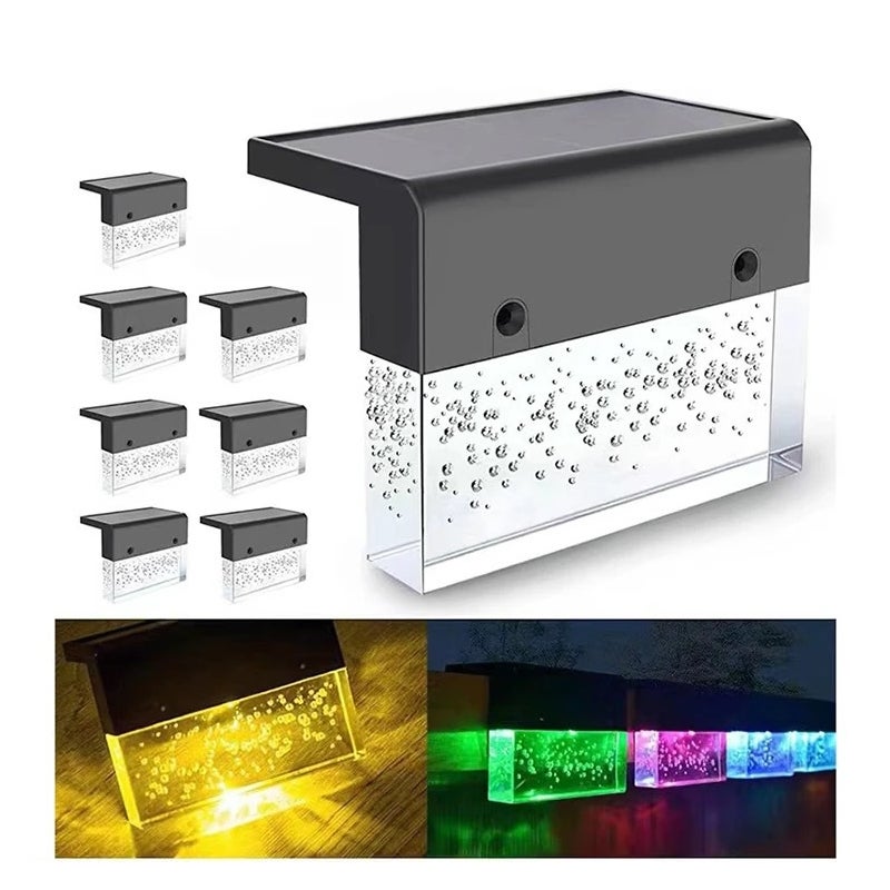 Pakiet 8 lamp solarnych na schody, lampy solarne do ogrodu, lampy solarne na ogrodzenie, 2 tryby oświetlenia, ciepła biel + 7 kolorów