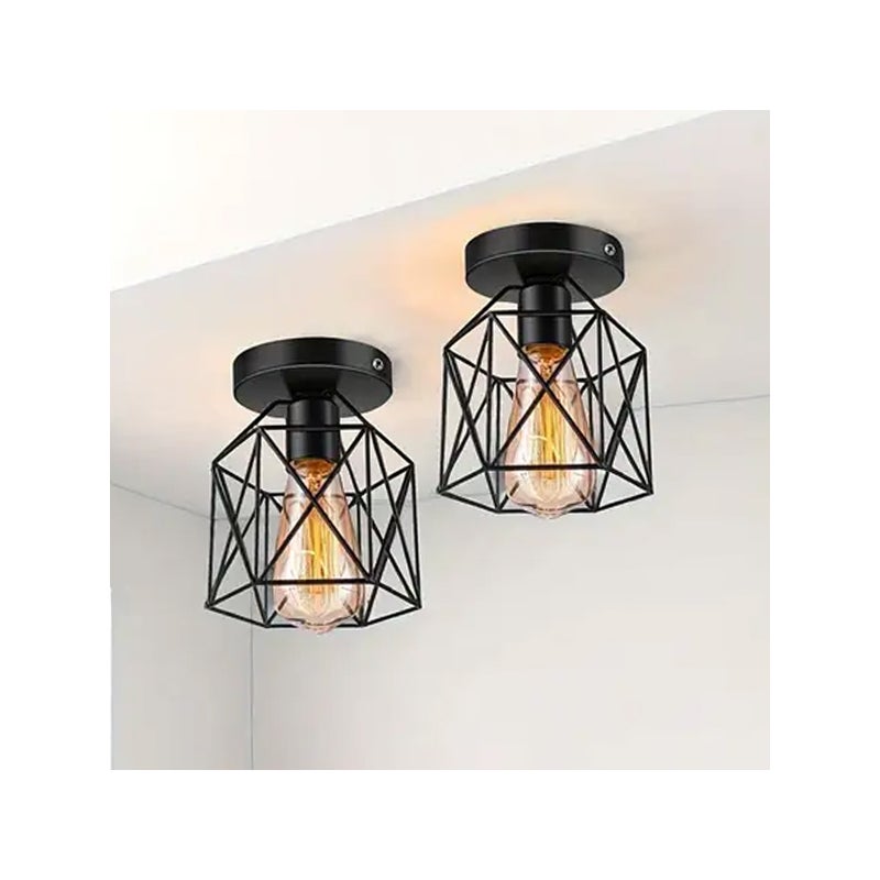 Lampa ścienna i sufitowa - design kwadratowej klatki - kompatybilna z E27 LED - łatwy montaż - żarówka nie wchodzi w skład (2 sztuki)