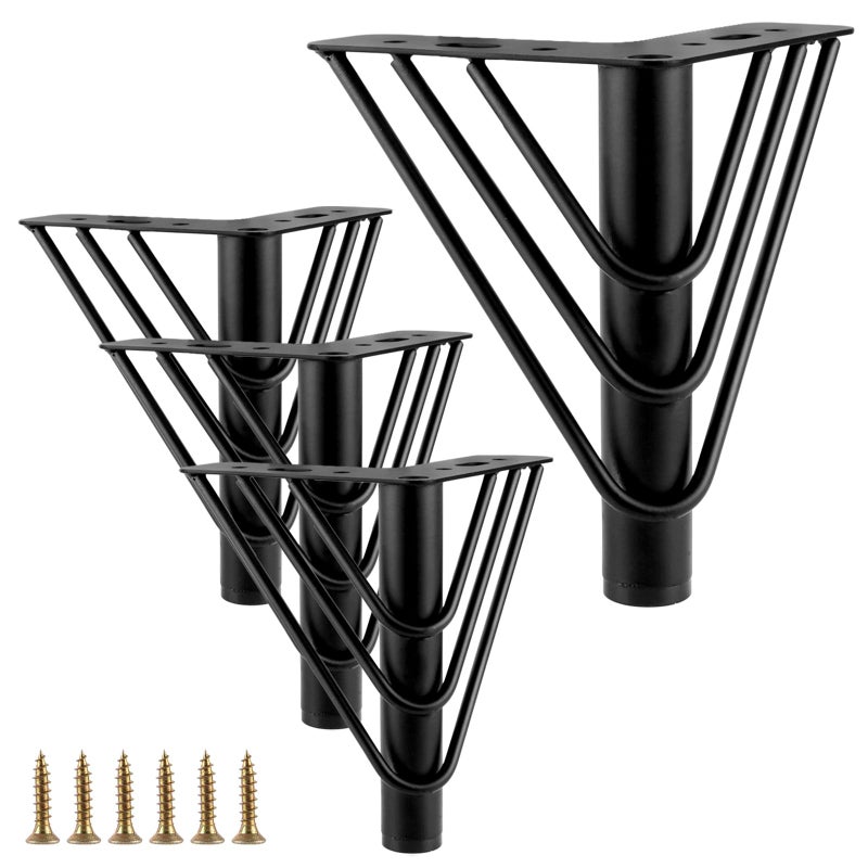 Triangularne metalowe nóżki do mebli - 15 cm - do sofy, mebli TV - 4 sztuki z wkrętami