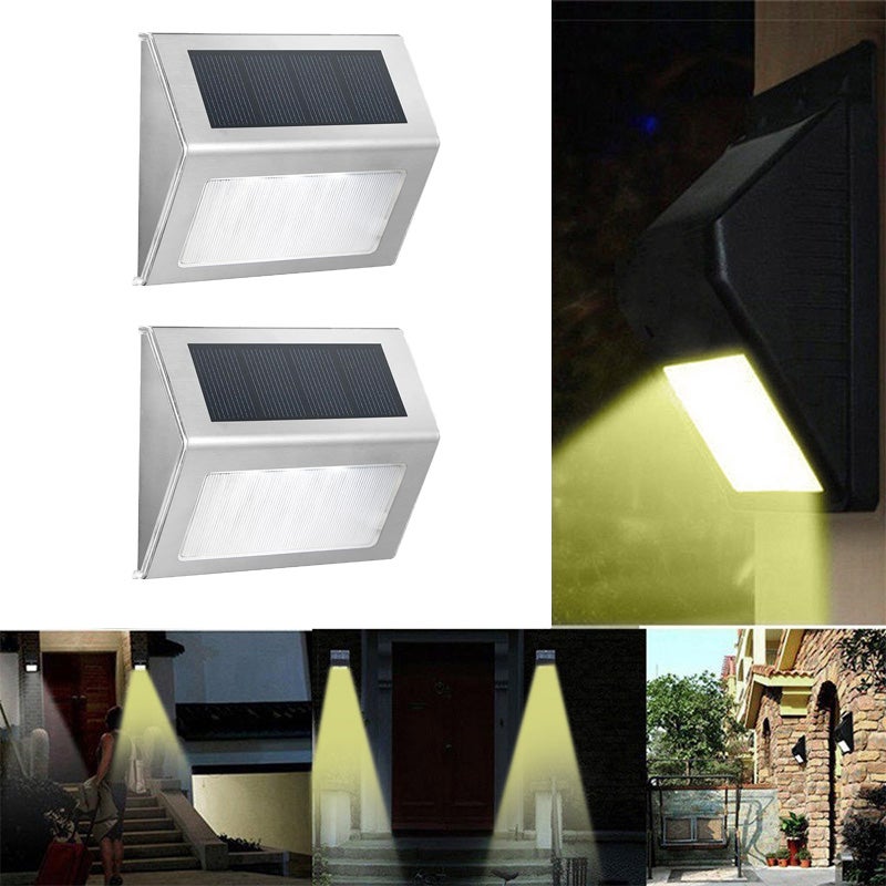 2 lampy solarne do ogrodzenia, kinkiet solarny do ogrodzenia, kinkiet na zewnątrz do ogrodu, stal nierdzewna [3 białe diody LED]