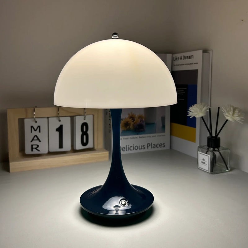 Bezprzewodowa lampa stołowa w kształcie grzyba, lampka biurkowa na akumulator, retro lampa nocna LED, 3 kolory regulacji temperatury, czarna.