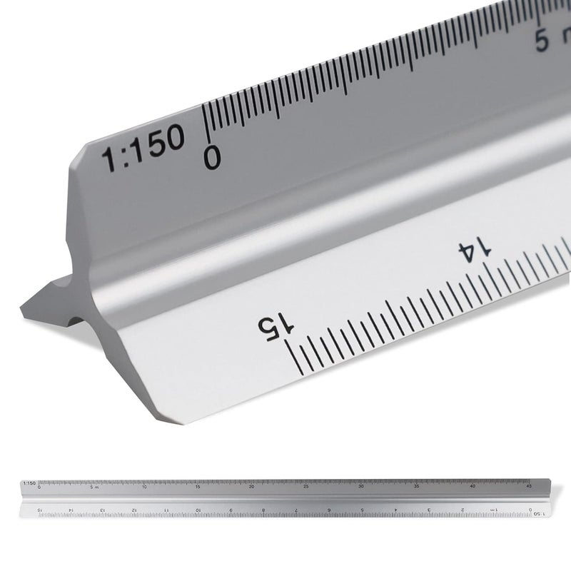Linijka architektoniczna trójkątna 30cm Skala: 1:20-1:25-1:50-1:75-1:10 Materiał: Aluminium Skalometr (Thirty)