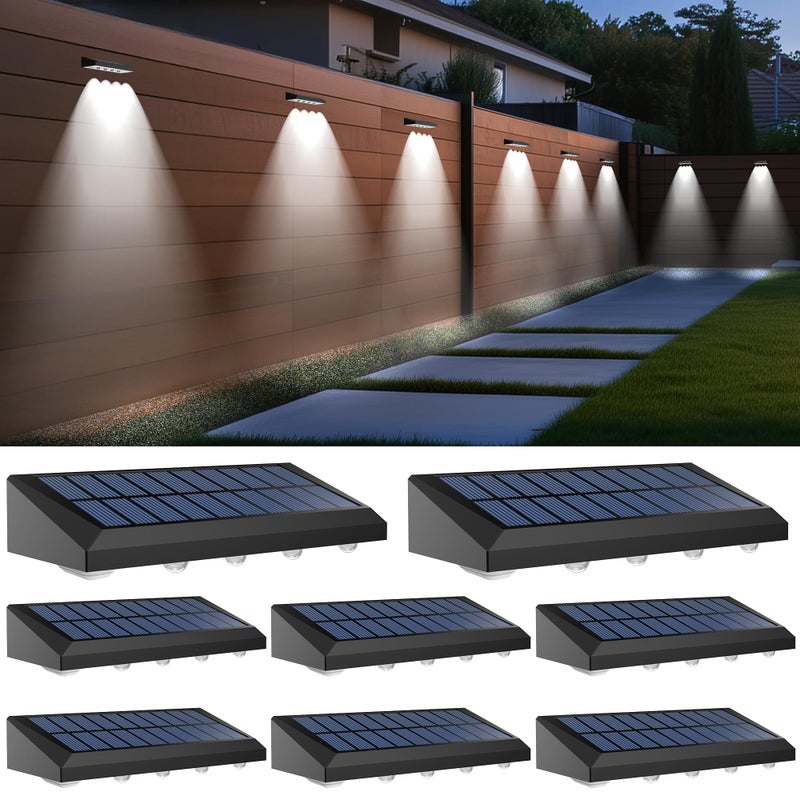 Zestaw 8 lamp solarnych zewnętrznych, 4 LED, wodoodporne IP54, do tarasu, ogrodu, balustrady, tarasu, schodów, murów, oświetlenia, światło białe