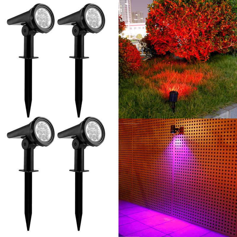 Zestaw 4 wodoodpornych lamp solarnych do gruntu, projektory zewnętrzne do podwórka, oświetlenie ogrodu, 10 LED [wielokolorowy gradient].