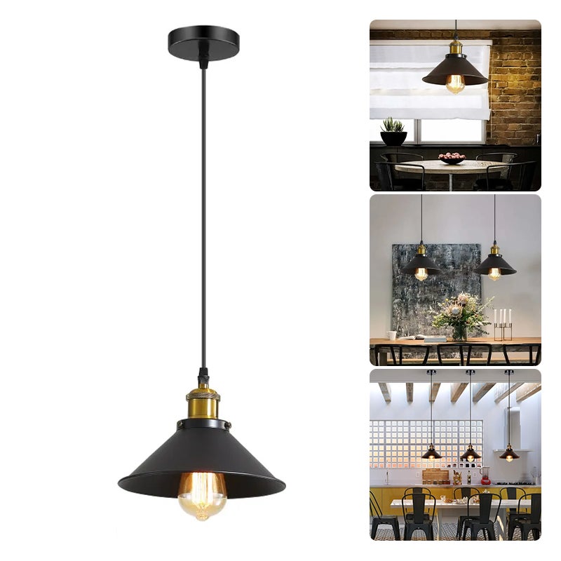 Lampa przemysłowa, retro zawieszana w metalu, plafon, lampy wiszące, bez żarówki, wysokość regulowana, φ22 cm (czarna i złota)