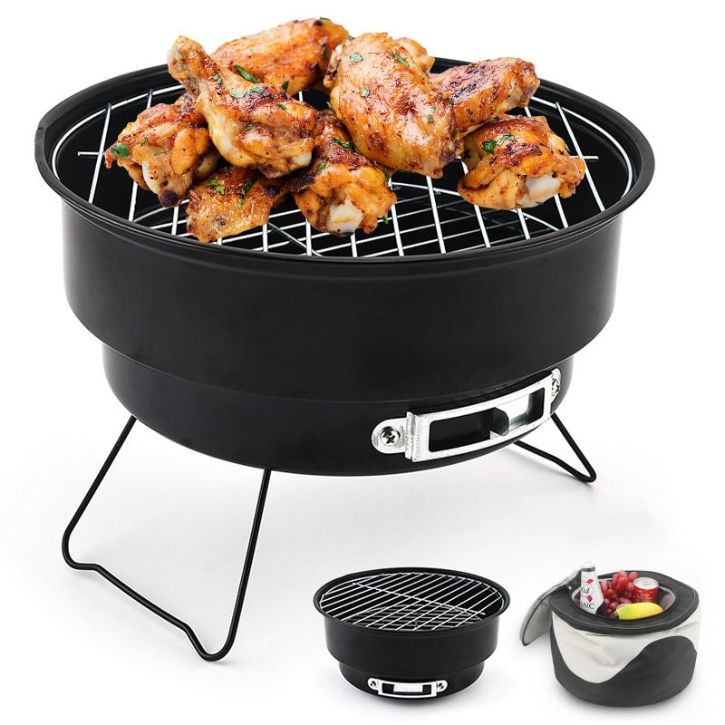Przenośny grill Mini Grill Składany Grill Węglowy z Torbą Izolacyjną na Camping, Piknik, Ogród, Taras, Podróż - 26×26×18 cm