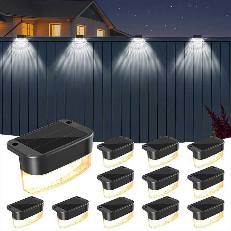 Zestaw 12 lamp solarnych do użytku na zewnątrz do ogrodzenia, lampy solarne LED do tarasu, oświetlenie schodów, białe światło.