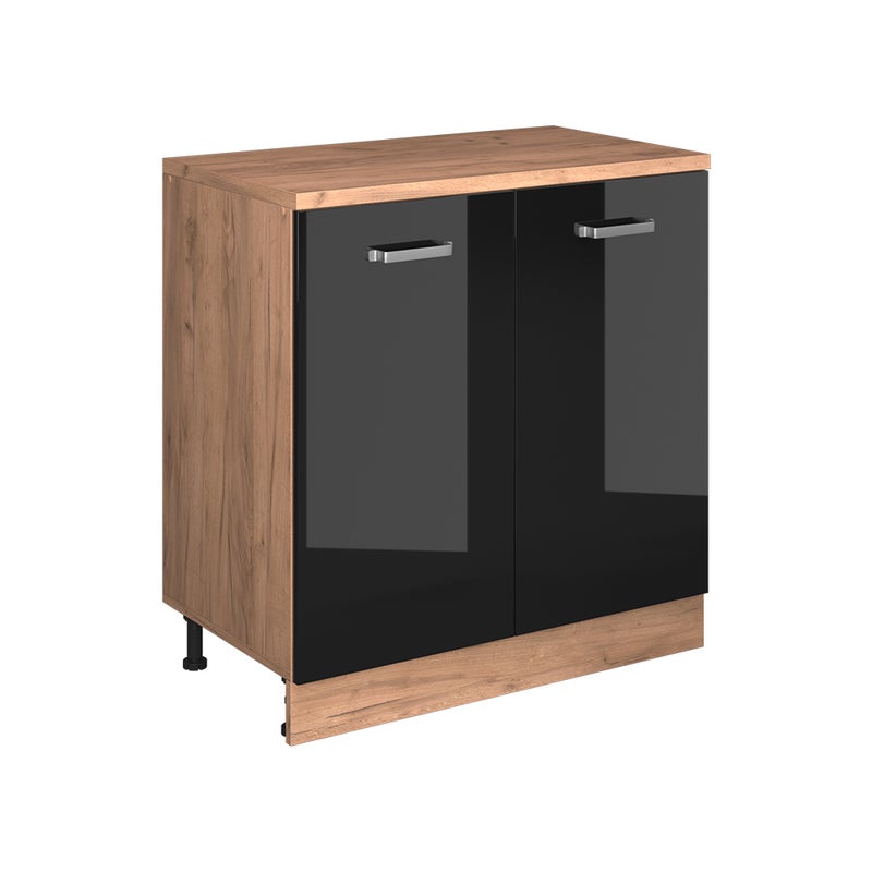 Vicco Kuchenna szafka pod skos R-Line, Czarny połysk, 80 cm bez skosu z 2 drzwiami