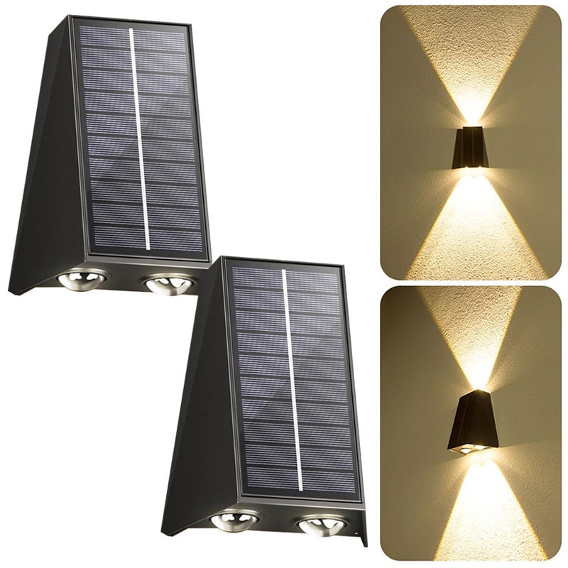 Zestaw 2 zewnętrznych lamp solarnych, oświetlenie górne-dolne, lampy ścienne solarne LED, wodoodporne IP65, od zmierzchu do świtu, do ogrodu.