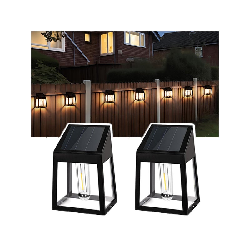 Lampy solarne zewnętrzne wodoodporne, zestaw 2 lamp solarnych na ogrodzenie, ciepła biel, dekoracja patio