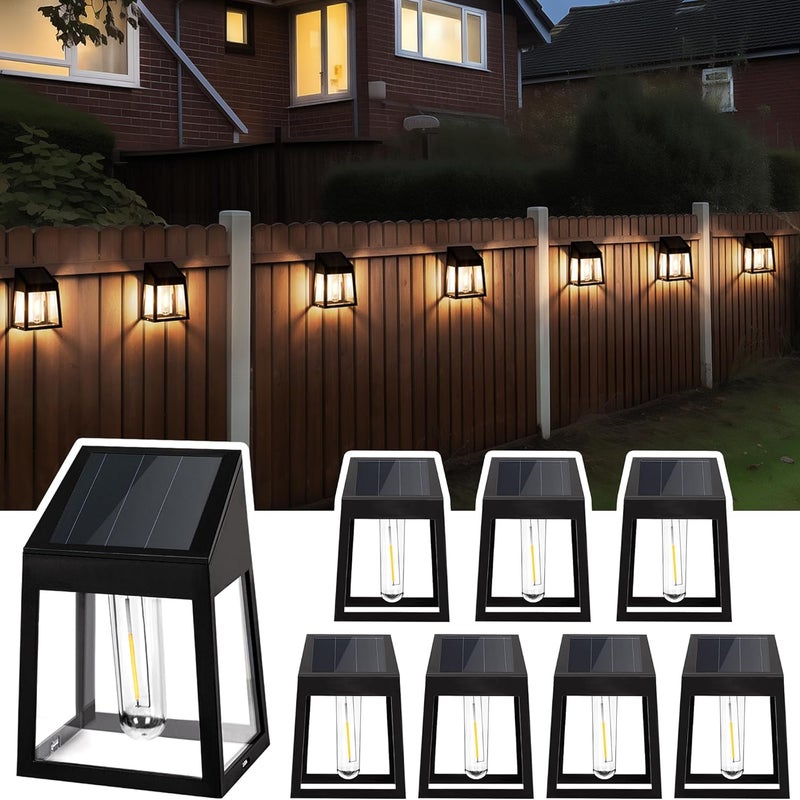 Wodoodporne lampy solarne zewnętrzne, zestaw 8 lamp solarnych do ogrodzenia, ciepła biel, dekoracja na patio
