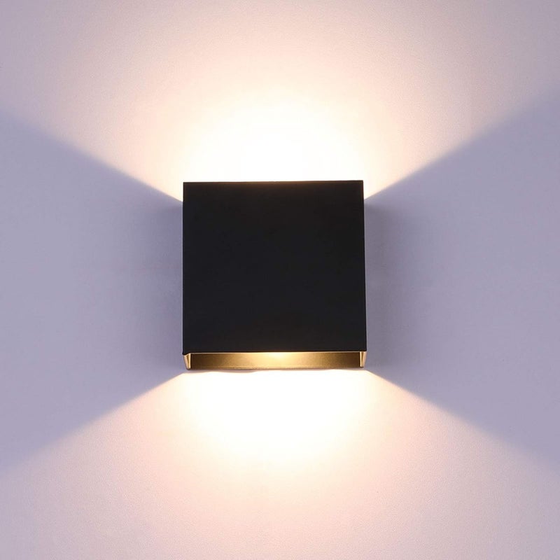 Nowoczesna czarna lampa ścienna LED o zmiennej intensywności 12 W, mini lampa pionowa z metalu do salonu i korytarza, ciepła biel 10 x 10 x 10 cm
