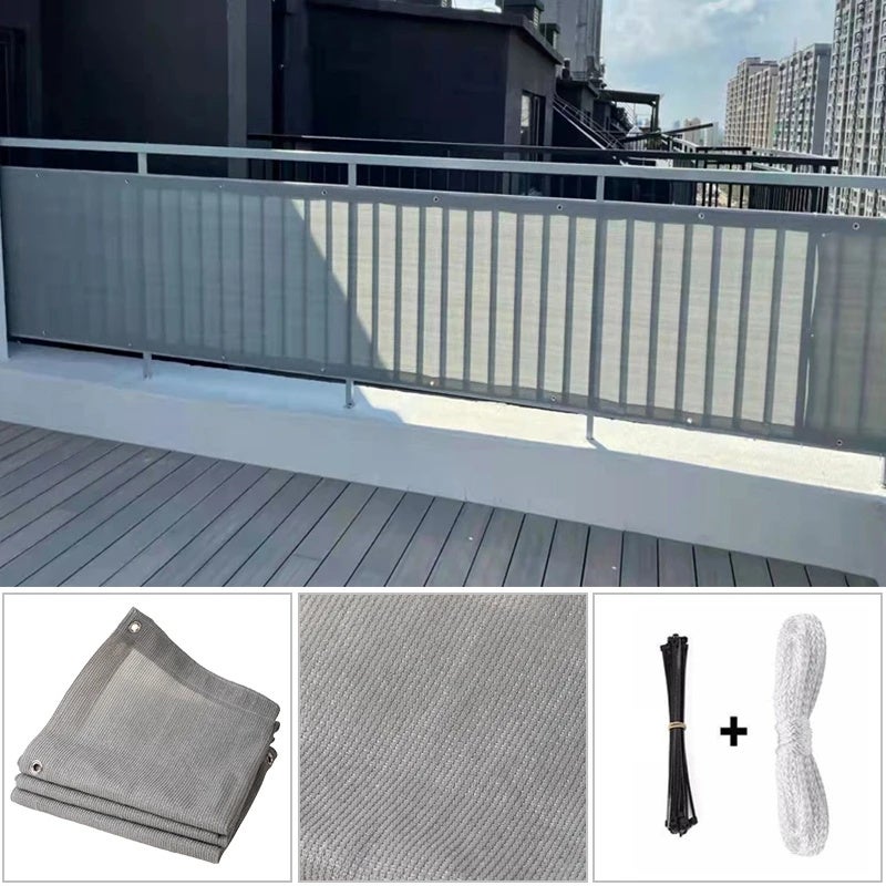 Ekran prywatności na balkon o wymiarach 0,9*5 m, siatka z odporna na rozdarcia z HDPE, roślinna pokrywa, jasnoszara