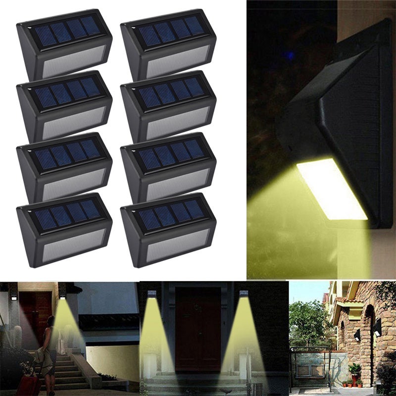 Zestaw 8 dekoracyjnych lamp solarnych do użytku zewnętrznego, trójkątny kinkiet ogrodowy, czarny [6 diod LED emitujących białe światło]