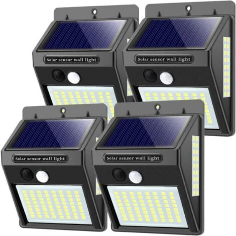 Lampy solarne zewnętrzne z czujnikiem ruchu, 100 LED - 1000 lumenów, wysokiej jakości, wodoodporne, z czujnikiem ruchu LED - Zestaw 4 sztuk.