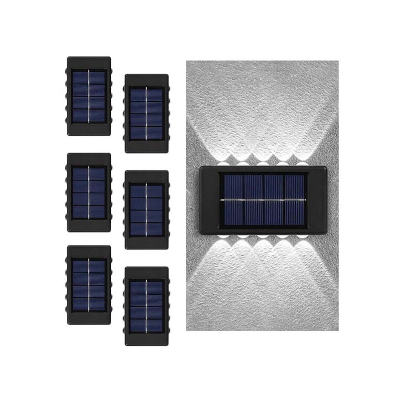 Lampa solarna dwustronna 6 PCS, lampy solarne ścienne - 10 LED, światło białe, IP65, do drzwi wejściowych/ścieżki ogrodowej