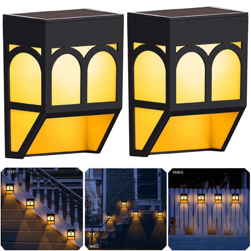 Pakiet 2 lamp solarnych do użytku zewnętrznego, solarne oświetlenie ogrodzenia LED, wodoodporne lampy ścienne solarne, lampy solarne do patio, ogród