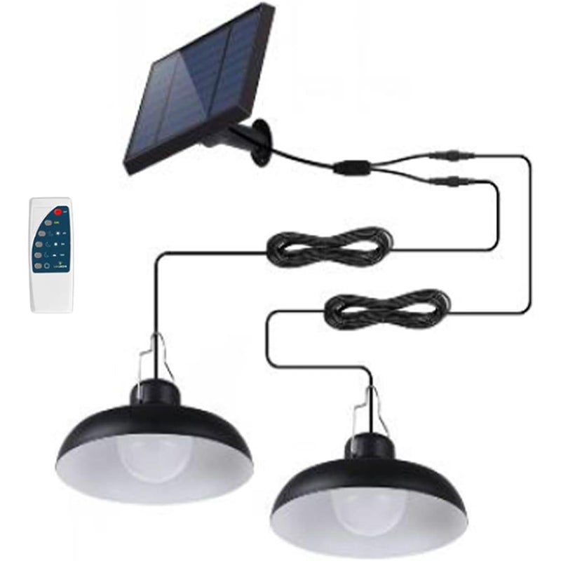 Podwieszana lampa solarna LED 2x WAREN – Metalowy klosz czarny – Biały zimny – Pilot – Czas pracy 10h – Wodoodporność IP44