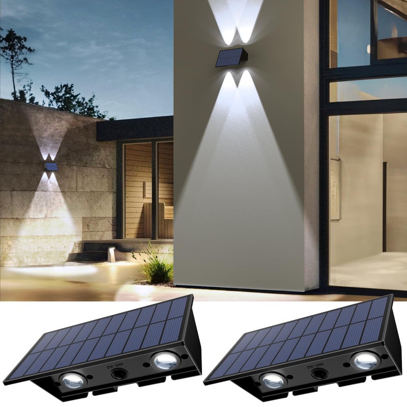 Zewnętrzne solarne kinkiety, zestaw 2 lamp solarnych zewnętrznych IP54, super jasne kinkiety solarne do ogrodzenia
